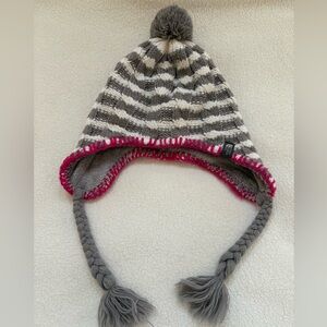 The North Face Girl's Hat Gray/White w/Pink Trim and Ear Flaps